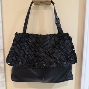 Henry Beguelin Black Pebbled/Woven Shoulder Bag